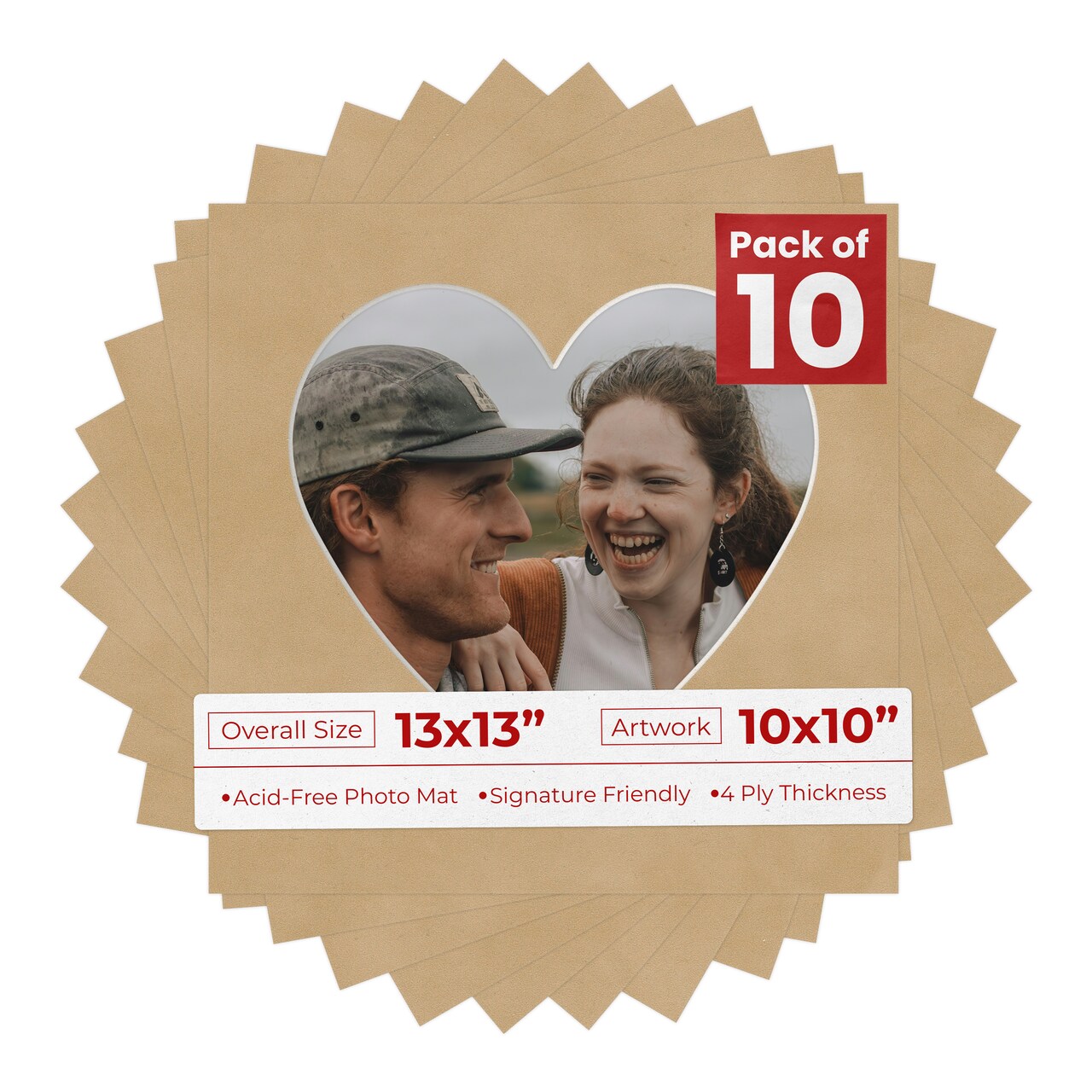 Beige Suede Mat Board for 13x13 Frames - Heart Opening for 10x10 Photos